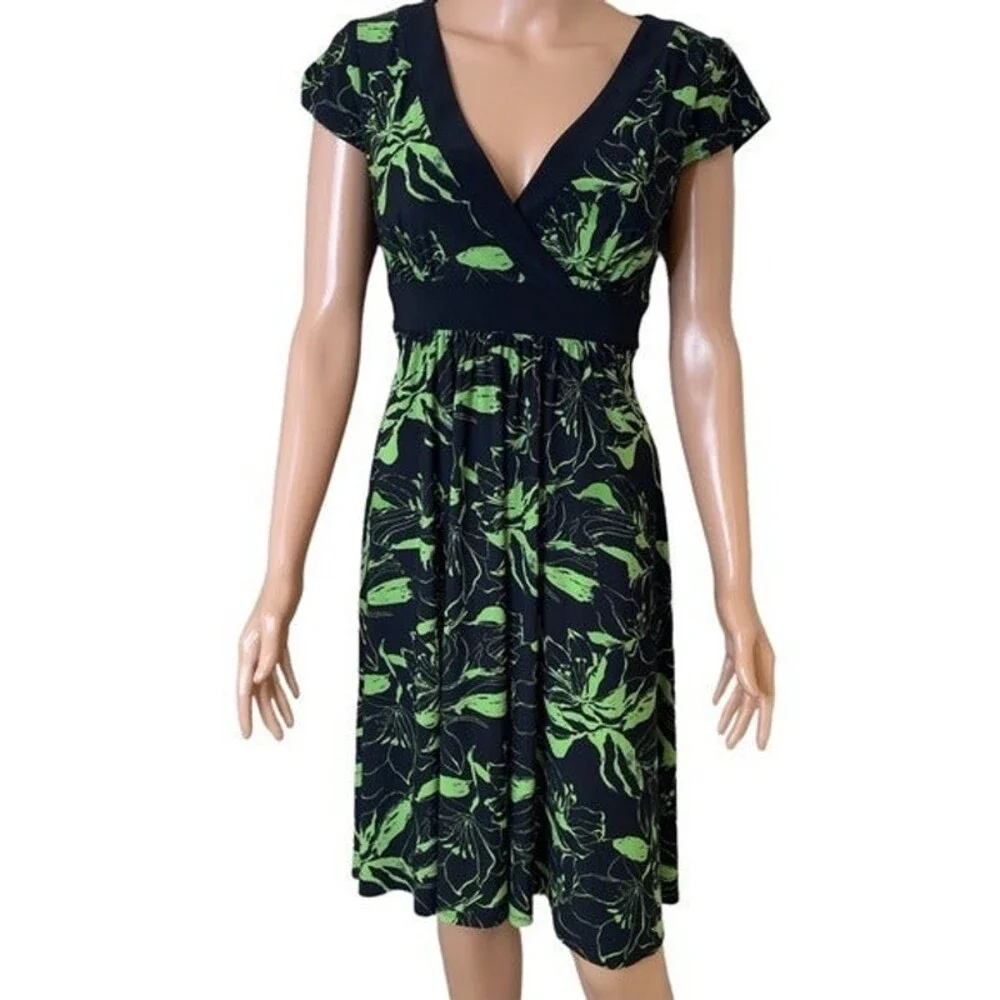 Evan Picone SZ 4 Black Green Floral Dress - Picture 2 of 8
